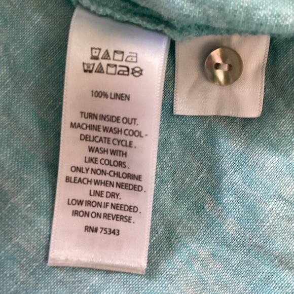 Isaac Mizrahi Womens 100% Linen Blue Boxy V Neck Cuffed Cap Sleeve Top Size 2X - Picture 8 of 9